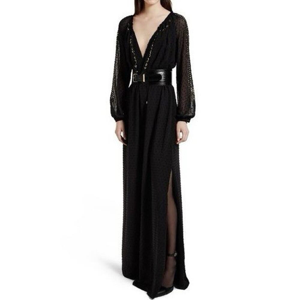 Altuzarra x Target Womens Goth Maxi Dress 4 Black Swiss Dot Sequin Slit Witchy